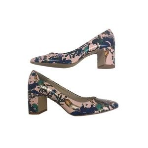 Zara Basic Tropical Animal Floral Pink Block Heel EU Size 36 (us size 6) NEW